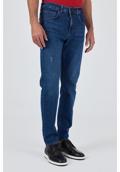 İmza Mavi Gabardin 5 Cep Düz Paça Casual Slim Fit Pamuklu Denim Pantolon 1023250150 Mavi