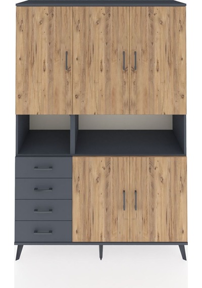 Hyperion Dolap 7 Raflı 4 Çekmeceli 5 Kapaklı 132x44x195 Antrasit-çam/antrasit Atlas Çam/antrasıt