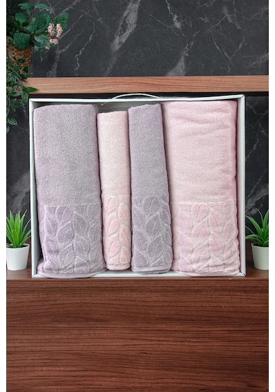Hazal %100 Pamuklu Kutulu 4'lü Banyo Havlu Seti Hamam Takımı 50x90 - 90x150 Gri-pudra - 00081 Gri
