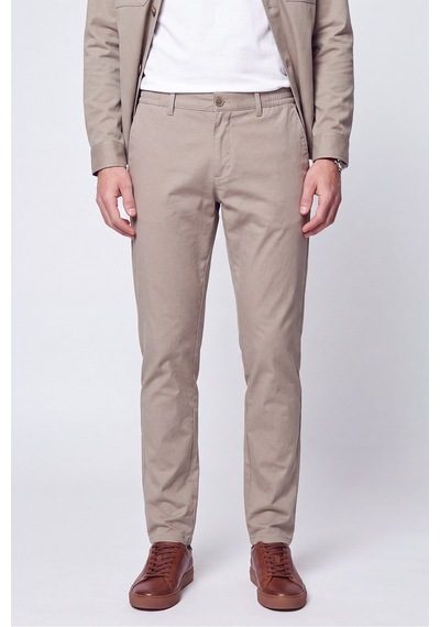 Comfort Fit Beli Lastikli Esnek Keten Bej Pantolon P 1221