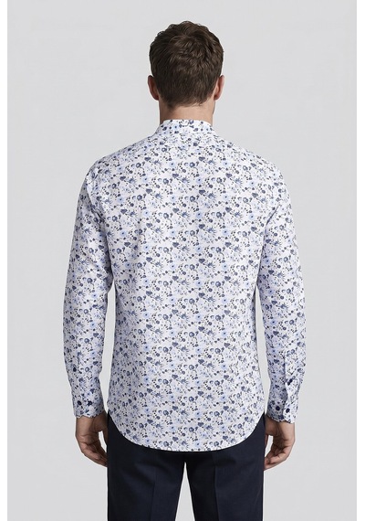 Xint Bisse Lacivert Regular Fit Keten Cepsiz Uzun Hakim Yaka Gömlek Bsgmktn26307 C39