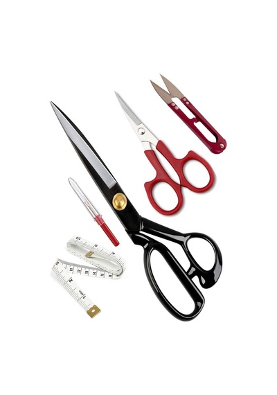 Siyah Saplı Profesyonel Çelik Terzi Kumaş Kesim Makası Set 11 Inç 28 Cm Uzunluk