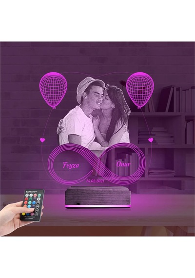 Luvivia Kalp Balon Sevgiliye Hediye Fotoğraflı 3d Lamba - Masa Gece Lambası V1 Şeffaf