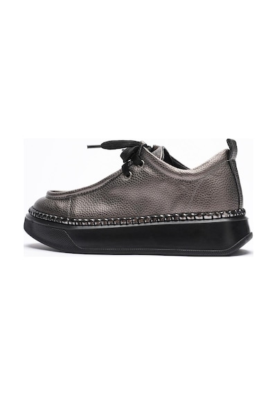 Mubiano Kadın Deri Sneaker Spor Ayakkabı Platin Detaylı Bağcıklı Platin Vina Platin