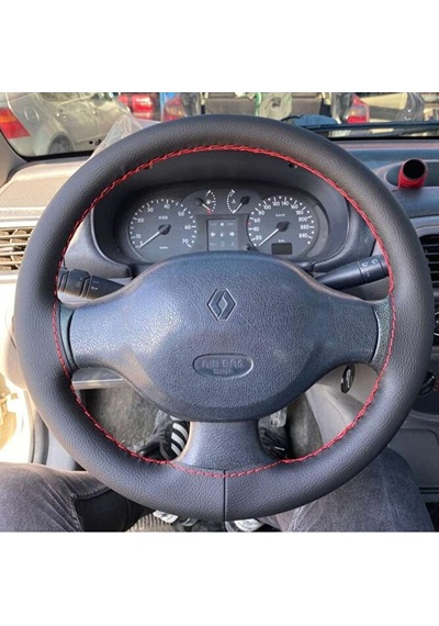 Dikişli Direksiyon Kılıfı Siyah Deri Kırmızı Dikişli Ren.a.ult Clio Renkli
