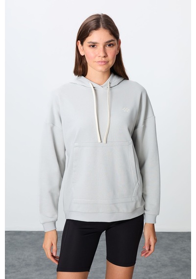 Tommy Life Taş Kompakt Pamuklu Kalın Pürüzsüz Dokulu Kapüşonlu Oversize Fit Kadın Sweatshirt - 97291 Taş