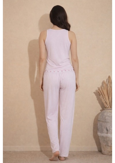 Pemilo Kadın 20608 Kolsuz % 100 Pamuk Pijama Takımı Pudra