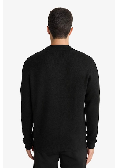 Defacto Standart Fit Polo Yaka Fermuarlı Triko Hırka E8393AX24CW Siyah