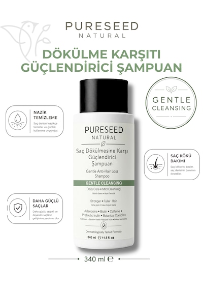 Pureseed Natural Saç Dökülmesine Karşı Güçlendirici Şampuan - Nazik Bakım - 340 Ml