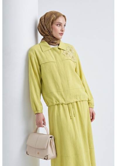 Armine Trend İşlemeli Gömlek Ceket Etekli İkili Takım Olive 26yt695 Sarı