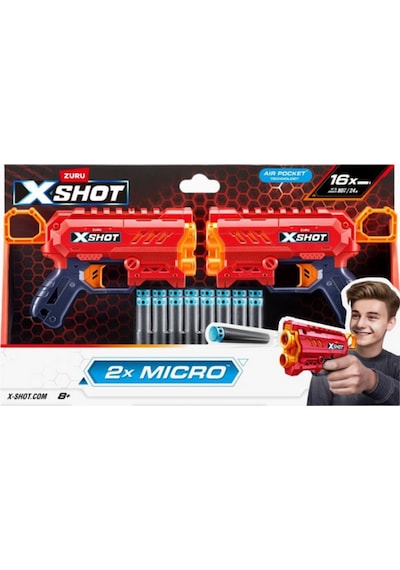 X-shot Excel Micro 2.0 2 Li Paket , Kompakt Dart Tabancası Nerf, Oyuncak Tabanca Kırmızı