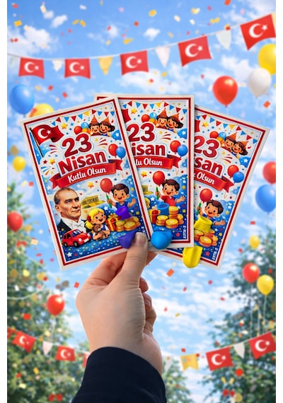 10 Adet 23 Nisan Şeker Ve Balon Konulabilen Tebrik Kartı 10'lu Set Sınıf Dağıtımlık Hediyelik Kart