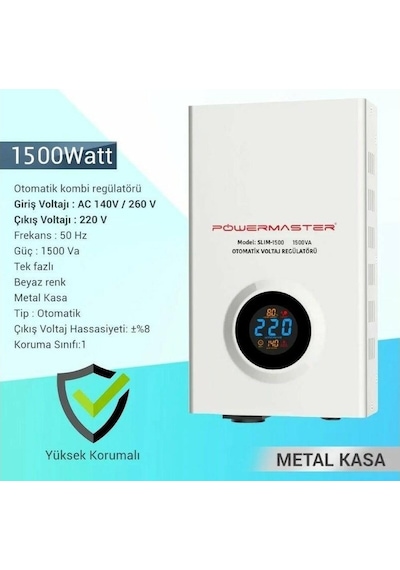 Powermaster Slim-1500 Otomatik Voltaj Regülatörü 1500va Kombi Regülatörü