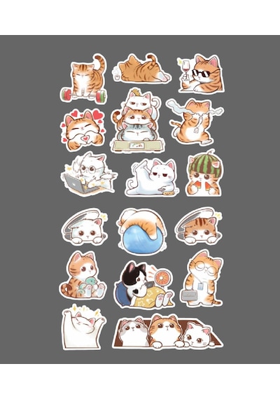 Sevimli Kedi Etiketleri 2 Li - Sevimli Sticker -kawai Cat -telefon Süslemeleri Kedi Çıkartmaları -mat Kağıt- Turuncu