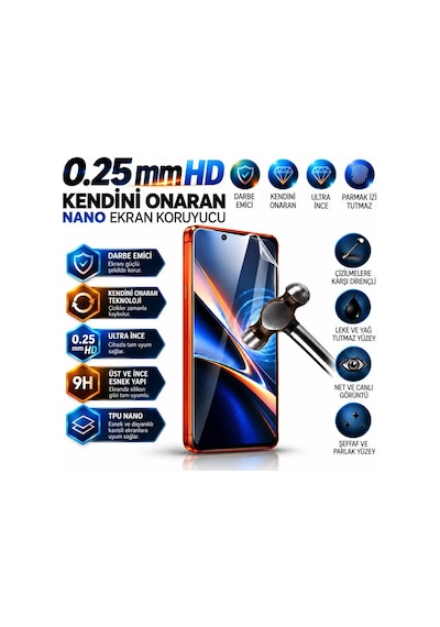 Honor X7b Uyumlu 0.25mm Şeffaf Hd Kendini Onaran Nano Kırılmaz Ekran Koruyucu Darbe Emici Ultra Plus