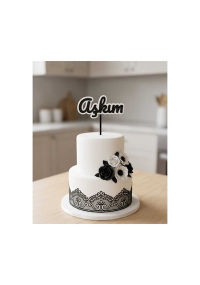 Aşkım Pasta Süsü 2'li Set - Dekoratif Pasta Üstü Yazısı - Renk Seçenekli Topper