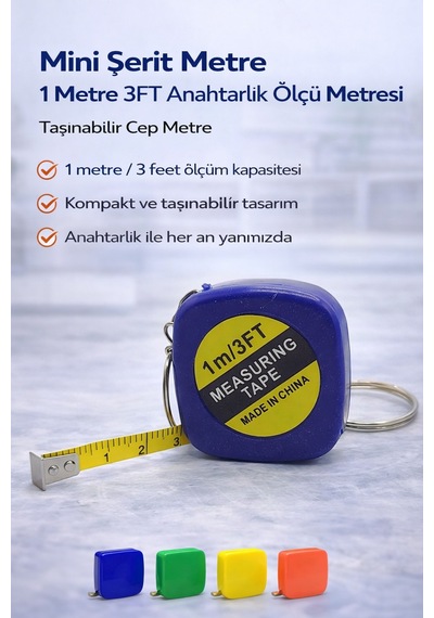 Mini Şerit Metre 1 Metre 3ft Anahtarlık Ölçü Metresi Taşınabilir Cep Metre 1 Adet