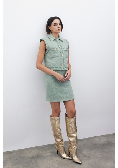 Sateen Simli Tüvit Yelek - Mint-135293 Mint