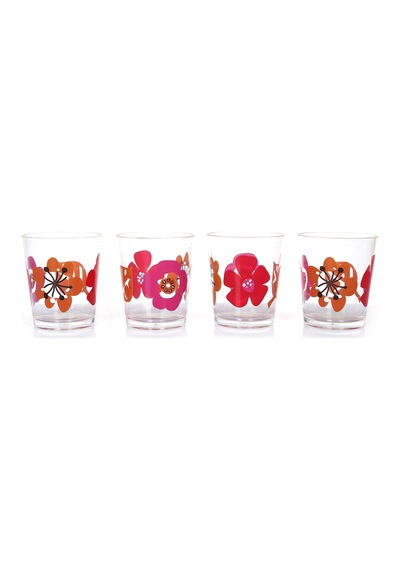 Sıa Su Bardağı 4 Lü Set Kırmızı Papatya Desenli