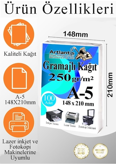A5 Gramajlı Fotokopi Kağıdı 250 Adet 250 Gr Sertifika Kağıdı Kalın Kağıt Baskı Tüm Yazıcılara Uyumlu 14.8x21cm Ofis Büro