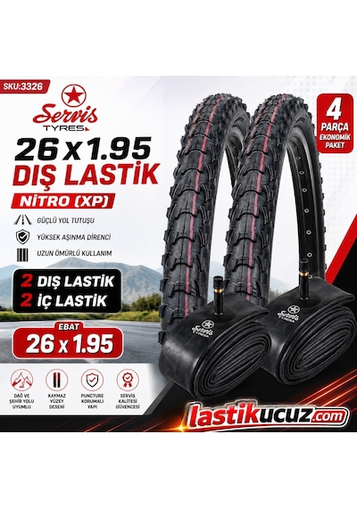 Servis 26x1.95 Dış Lastik Nitro Xp Ve İç Lastiği 2'şer Adet Takım Bisiklet Lastiği