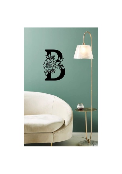 Ahşap Çiçek Işlemeli B Harfi Duvar Dekoru 30 Cm Mdf Tablo