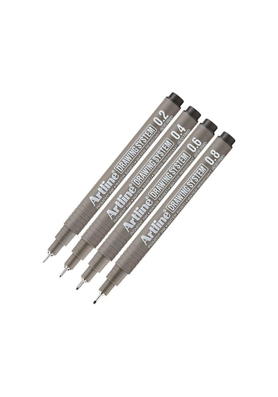 Teknik Çizim Kalemi 0.2 - 0.4 - 0.6 - 0.8 Mm Siyah 4 Lü Set Artli