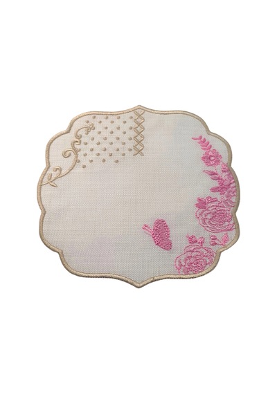 2 Adet Pip Royal Uyumlu Pembe Beyaz Nakışlı Lüks Keten Sunum Peçetesi 15x15cm Çok Renkli