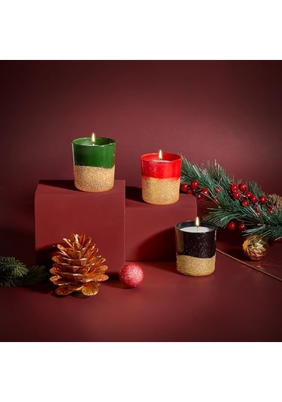 3'lü Christmas Simli Tasarım Cam Bardak Kokulu Candle Mum 110 Gr Gold Diğer