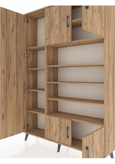 Arges Dolap 10 Raflı 5 Kapaklı 132x30x195 Çam-çam/çam Çam