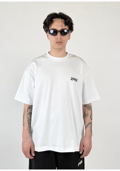 Zaee Club Nakışlı Oversize Unisex T-shirt Beyaz