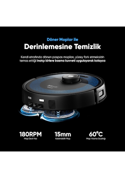 Şımart Katya Ü Akıllı Robot Süpürge 15000Pa Otomatik Mop Yıkama Ve Kurutma Siyah