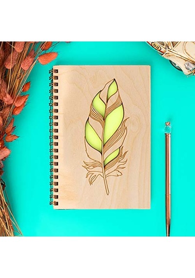 Kalem Tasarımlı Ahşap Kapaklı Defter Çok Renkli