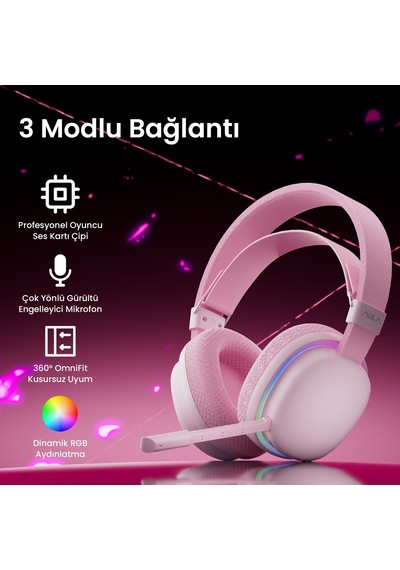 Aula G7 Tri Mode Bluetooth 5.4 Gaming Mikrofonlu Kulak Üstü Oyuncu Kulaklığı