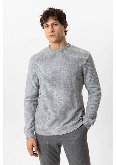 Backandbond Gri Regular Fit Desenli Bisiklet Yaka Sweatshirt