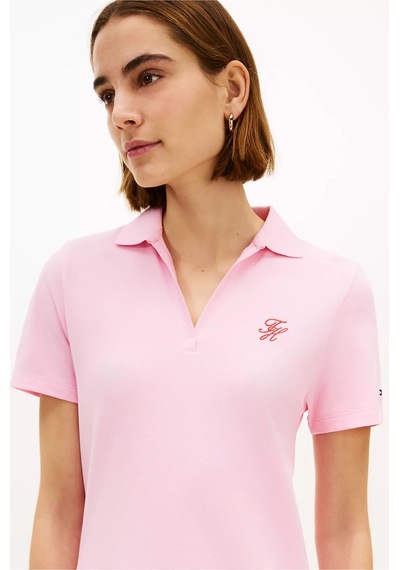 Kadın Normal Kalıp Polo Yaka Logo İşlemeli Kısa Kollu Pembe Elbise Pembe