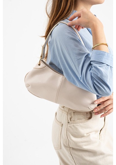 Lovelystore Bükreş Model Omuz Ve El Çantası Parlak Kırçıllı Yapılı Fermuarlı 33x14 Krem