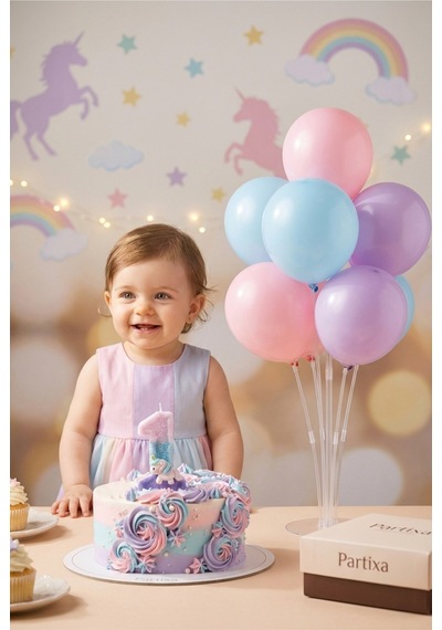 Unicorn Temalı Pastel Rakam Mum Ve Balon Standı Seti - Kız Çocuk Doğum Günü Parti Süsleri 0-9 Yaş 3 - 7 25582676