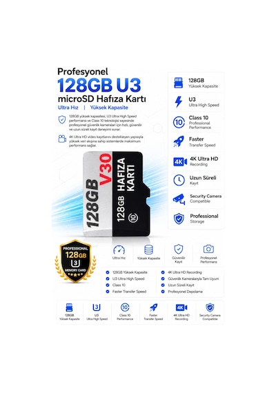 128 Gb Hafıza Kartı Faster Transfer Speed Class 10 4k Video Kayıt V30 Güvenlik Kamera Uyumlu