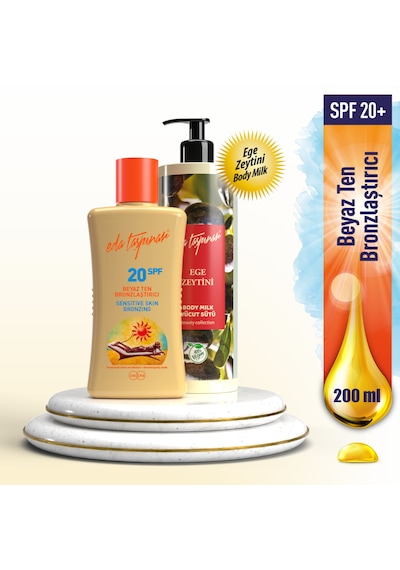 Eda Taşpınar Beyaz Ten Bronzlaştırıcı SPF20 200 ML + Ege Zeytinyağı Body Milk 400 ML
