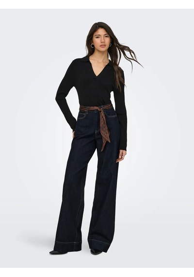 Only Onlkaya Ls Polo Knt Noos Kadın Polo Yaka Triko Kazak 15344841 Siyah