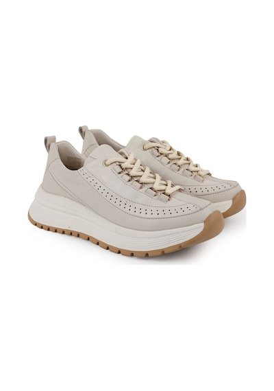 Mammamia Kadın Krem Hakiki Deri Comfort Sneaker Kalın Taban Bağcıklı Günlük Ayakkabı