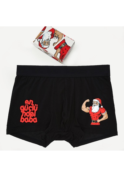 Erkek Yılbaşı Hediyesi Siyah En Güçlü Noel Baba Boxer Siyah