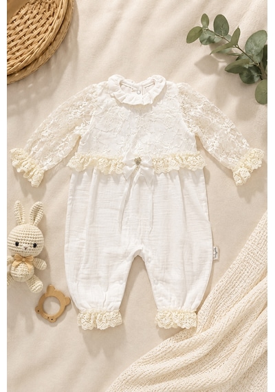 Babyhola Premium Kalite Dantel Detaylı Yenidoğan Kız Bebek Kutulu Hediyelik Hastane Çıkışı 10lu Set 15492 Ekru