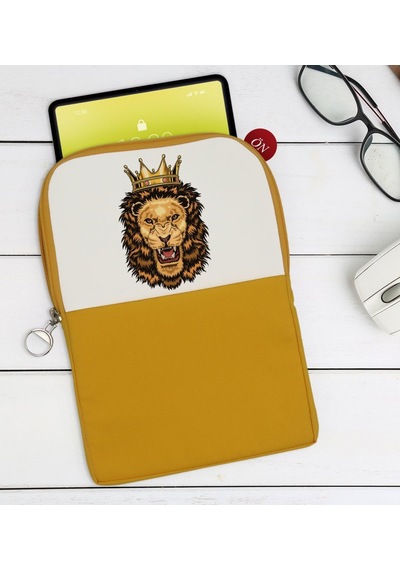 Bk Gift Aslan Tasarımlı Taşınabilir Koruyucu Tablet Kılıfı & Organizer Çanta - Sarı-1