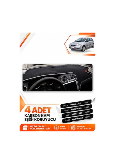 Ford Focus 2 2005-2008 Uyumlu Ön Göğüs Torpido Koruma Kılıfı Halısı Koruyucu - Siyah Gri