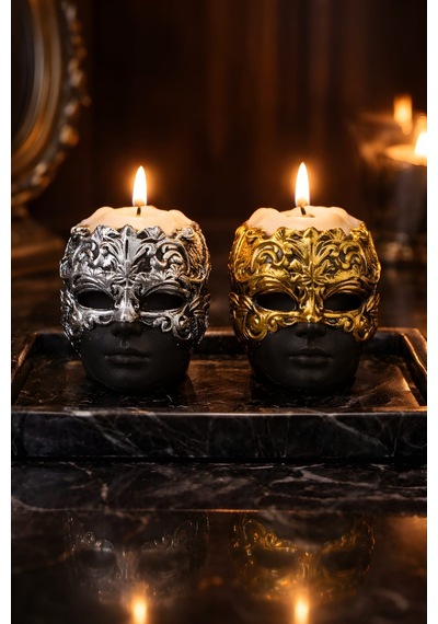 Royal Mask Kap İçi Mum Seti Gold & Silver Tasarım 2 Li Set Renkli