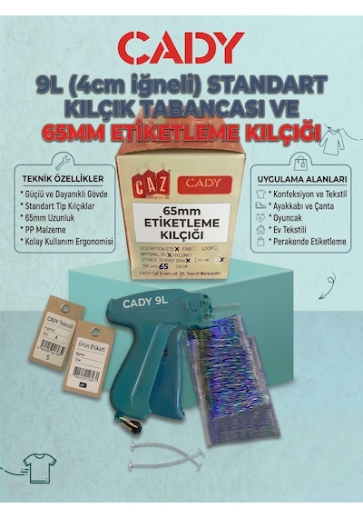 Cady 9l Tabanca+65mm Tekstil Etiketleme Kılçık Seti 5000 Ad