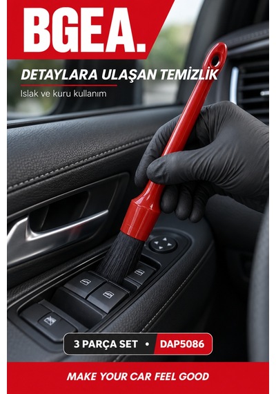 Bgea Premium 3 Parça Detaylı Temizlik Fırça Seti Kırmızı