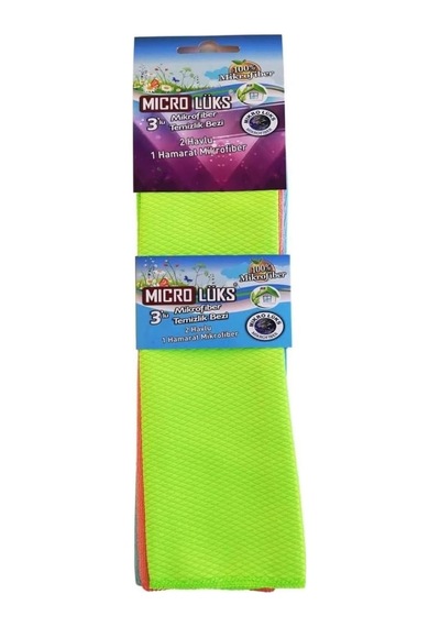 3'lü Mikrofiber Temizlik Bezi Seti 2 Havlu + 1 Hamarat Bez Yüksek Emici, İz Bırakmayan Mikrofiber Set Genel